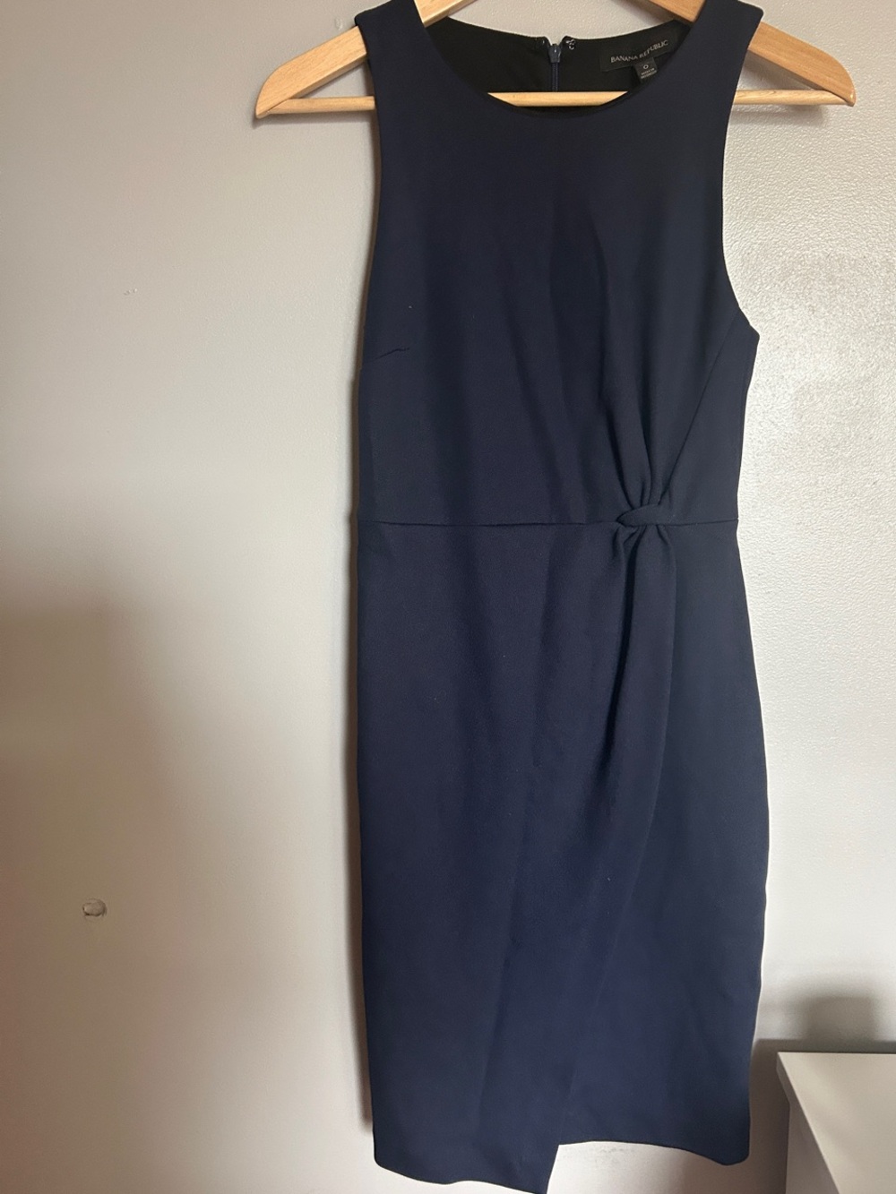 Banana Republic Navy Sleeveless Midi Sheath with Side Knot